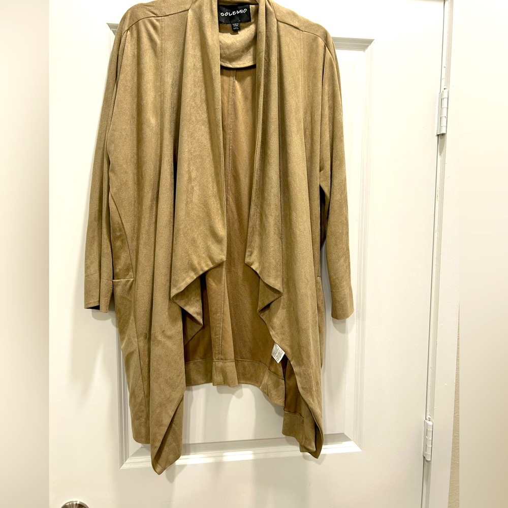 Solemio Beige Tan Open Cardigan Looks & Feels Like Faux Suede Size Medium/Large